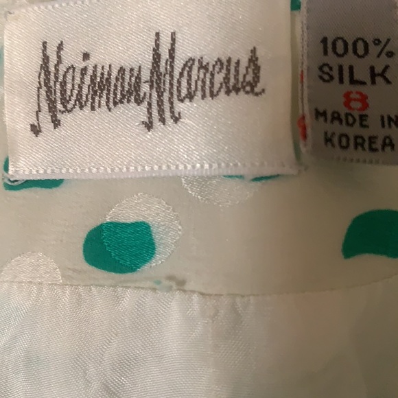 NEIMAN MARCUS SILK PEPLUM BLOUSE TOP GREEN WHITE POLKA DOTS DESIGNER SZ 8 - Picture 2 of 14